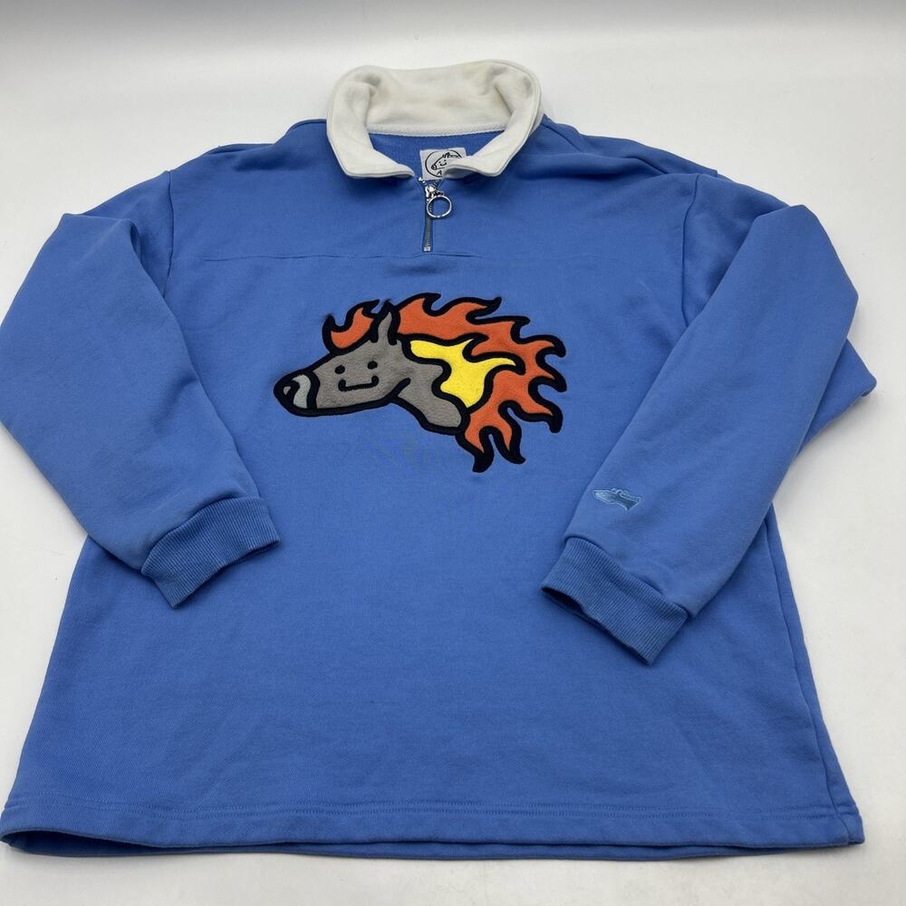 FLAME HORSE Alex’s stupid Studio Sweatshirt 1/4 Zip Pullover Women’s Size L Blue